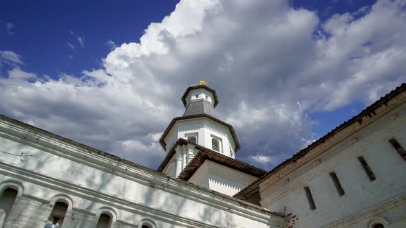 New Jerusalem against the moving clouds--  in town Istra, surroundings of Moscow, Russia 