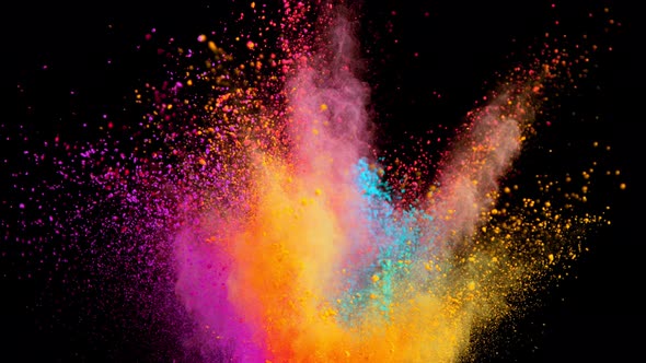 Super Slow Motion Shot of Color Powder Explosion Isolated on Black Background at 1000Fps alt