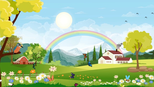 Spring Landscape - Beautiful Nature - Cartoon Animation