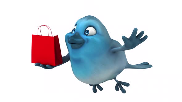 Fun 3D cartoon animation of a blue bird with alpha alt