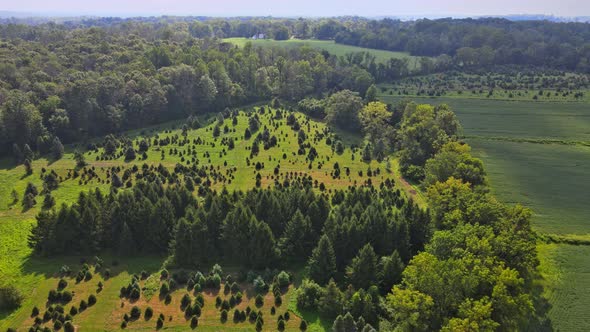 View From the Heights of Countryside American Village with Fields Farm in Pennsylvania USA alt