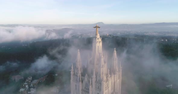 Drone Moving Closer to The Statue of Jesus Christ in the Expiatory Church