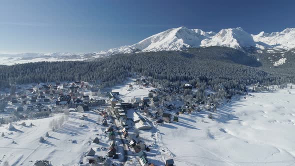 Aerial View of Winter Zabljak Small Town in Montenegro
