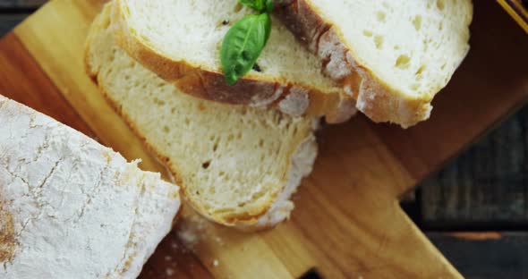 Bread, soy sauce and olive tapas alt