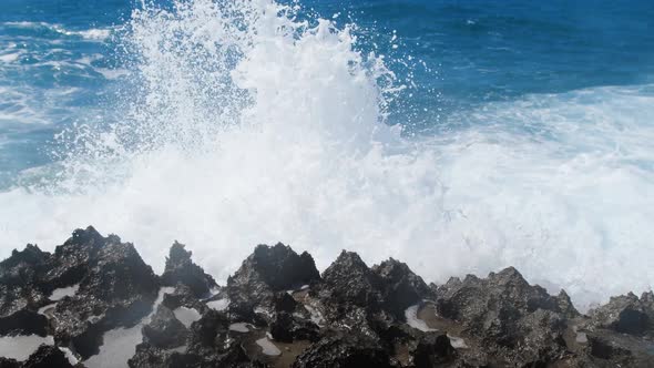 Waves Breaking Over Dangerous Rocks Sea Storm Concept Ocean Waves Crash on the Rocks Creating an alt