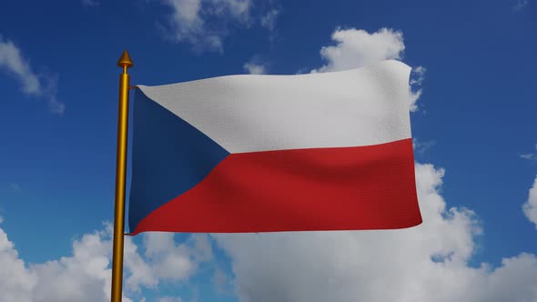 National flag of Czech Republic waving with flagpole and blue sky timelapse alt
