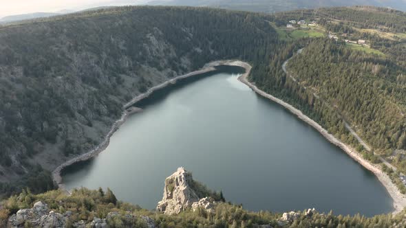 Aerial view of the beautiful little lake Blanc in Haut-Rhin alt