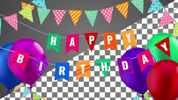 Happy Birthday Bunting Flags With Balloons Alpha Channel alt