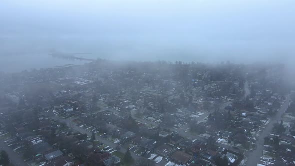 City on foggy day