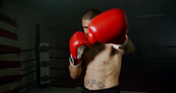 Strong Boxer With Red Gloves Practice Punching