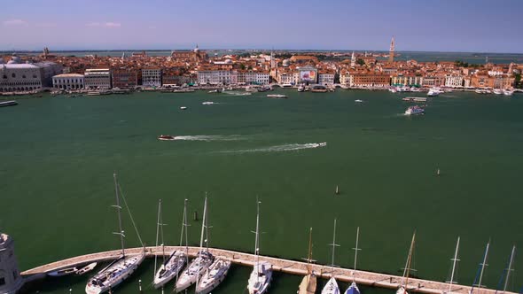 Aerial View of Venice and Yacht Club, Tourism and Architecture, Water Transport alt