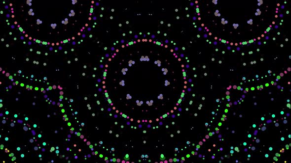 Solid dot animation kaleidoscope effect in black background. alt
