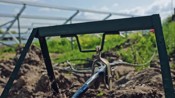 Construction of the solar farm in summer time alt