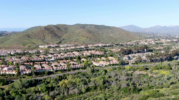 Aerial View of Upper Middle Class Neighborhood with Big Villas Around in San Diego alt