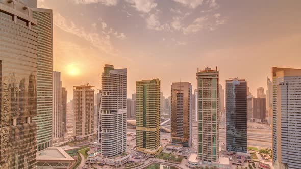 Residential and Office Buildings in Jumeirah Lake Towers District Timelapse in Dubai alt