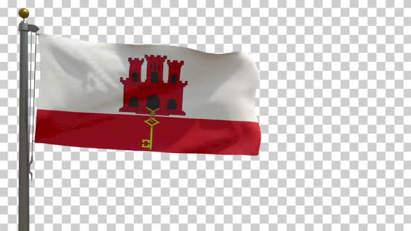 Gibraltar Flag (UK) on Flagpole with Alpha Channel - 4K alt