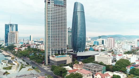 Aerial view of Da Nang city center next to the Han River