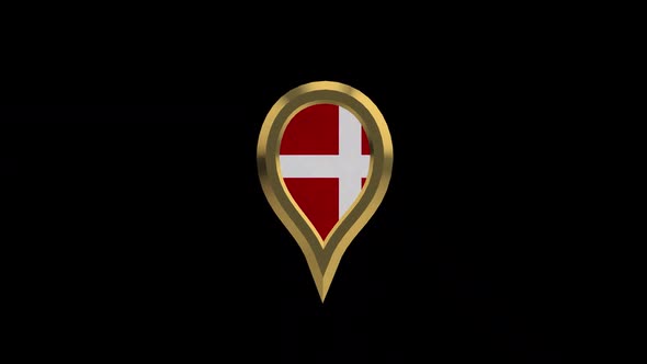 Denmark Flag 3D Rotating Location Gold Pin Icon alt