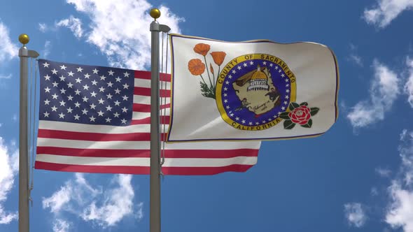 Usa Flag Vs Sacramento County Flag California  On Flagpole alt