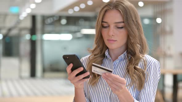 Portrait of Online Payment By Businesswoman on Smartphone, Success alt