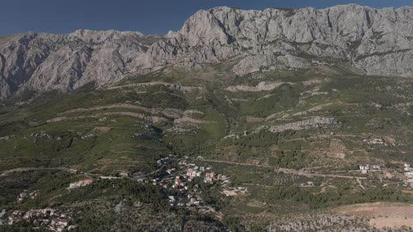 Aerial View of the Town of Krvavica and the Mountain Next to It