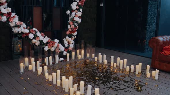 The Perfect Corner of Love Inside Decorated with Candles Shiny Petals and a Big Heart Built of alt