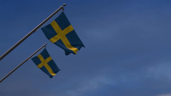 Sweden Flags In The Blue Sky - 4K