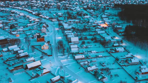 Night Aerial View Of Town Village Cityscape Skyline In Winter Evening Night alt