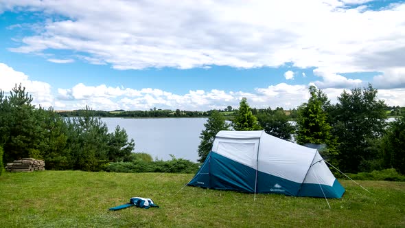 Camping. Tent Set Up Time Lapse.