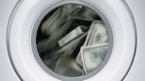 Drum of a Washing Machine, Money and Dollars Are Spinning and Laundered alt