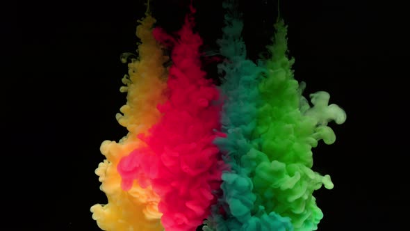 Super Slowmotion Shot of Colorful Inks in Water alt