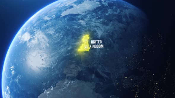 Earh Zoom In Space To United Kingdom Country Alpha Output