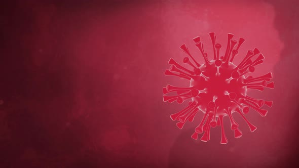 Covid-19 virus particle in red fluid background with copy space