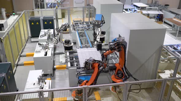 Manufacturing Line  Robots Is  Working