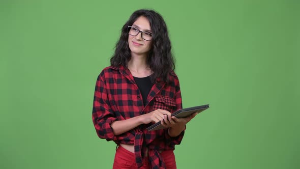 Young Beautiful Businesswoman Using Digital Tablet alt