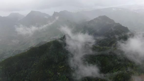Aerial shot of Anaga mountains in the rain, Tenerife, Canary Islands, Spain alt