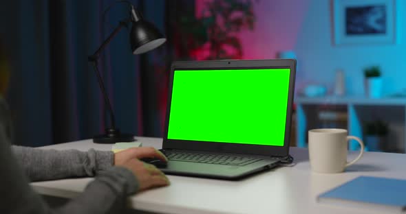 Woman with Green Screen Laptop