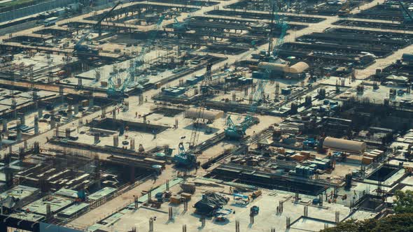 Time Lapse of Construction Site with Heavy Construction Machinery in Metropolis alt