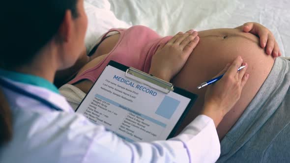 Pregnant Woman and Gynecologist Doctor at Hospital alt