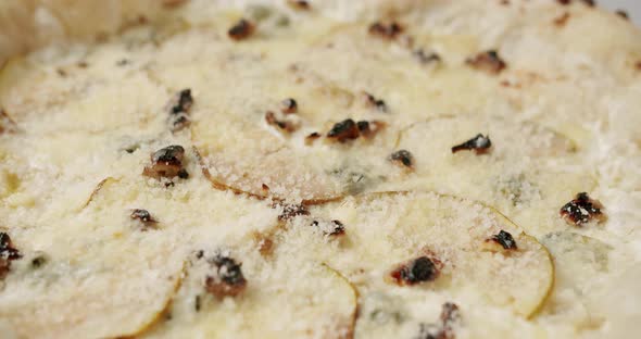 Big Pizza with 4 Cheese with Pear Ready for Eating Delicious Italian Pizza alt