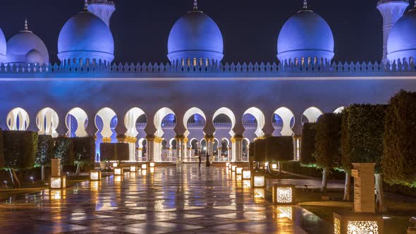 Sheikh Zayed Grand Mosque Illuminated at Night Timelapse Abu Dhabi UAE alt