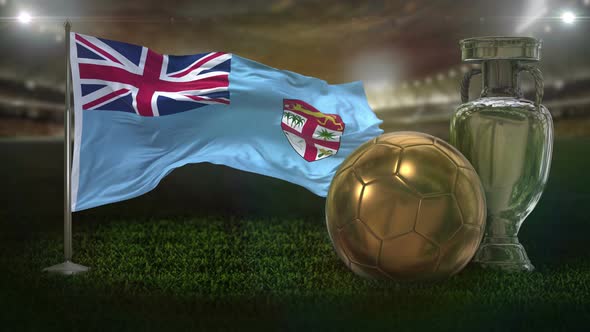 Fiji Flag With Football And Cup Background Loop 4K alt