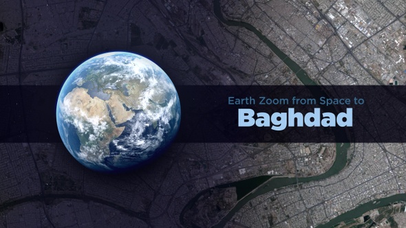 Baghdad (Iraq) Earth Zoom to the City from Space