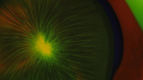 Chaotic Movement Expansion of the Flow Swirls of Yellow Green Blue and Red Colors alt