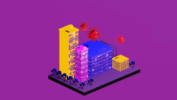 Isometrics about the state of the city being attacked by the Corona Pandemic