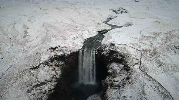 Aerial view of Skogafoss waterfall in Iceland. alt