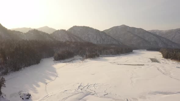 Aerial View of Altai Mountains in Winter