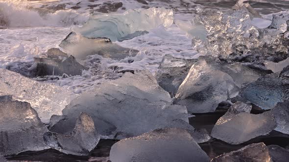 Surf Over Ice on Diamond Beach Near Glacier Lagoon of Iceland alt