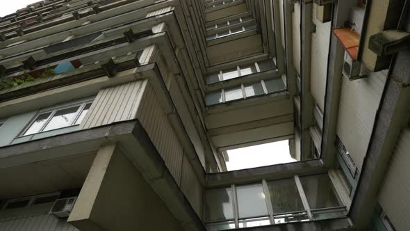 Unusual Balconies on a High Residential Building View From Below