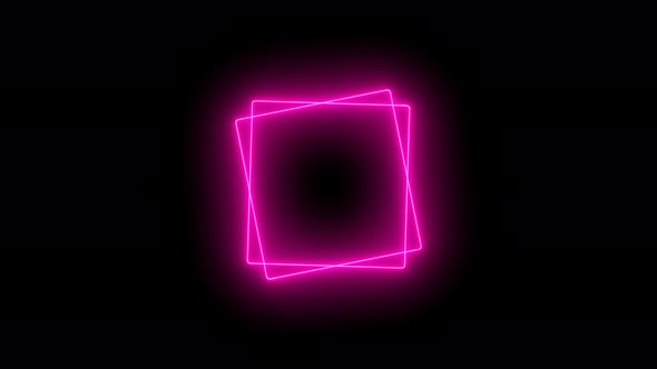 Pink Neon Light Square Spinning Animated On Black Background alt